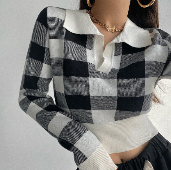 Elisa Checkered Knit Sweater